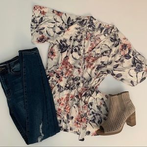 Sienna Sky Floral Front-Tie Blouse